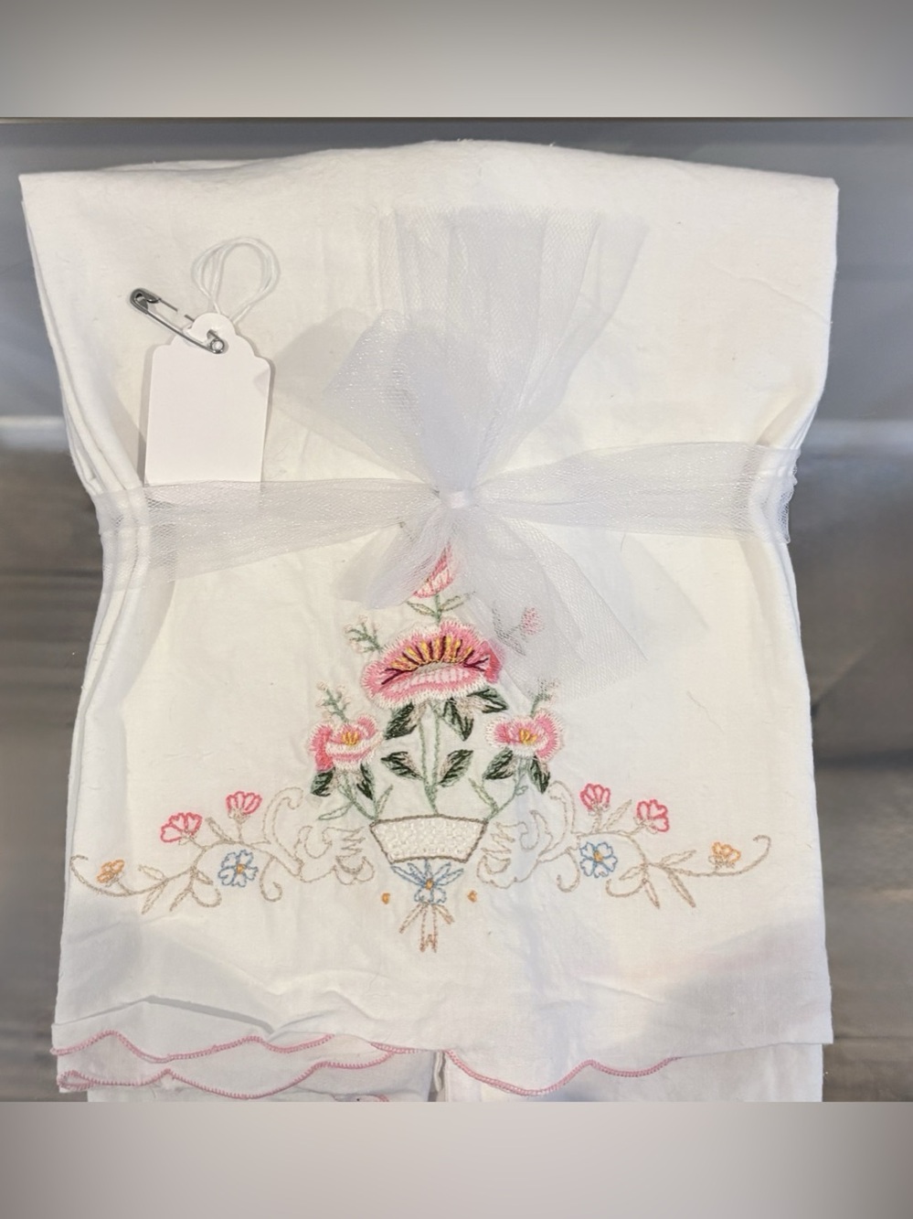 Set (2) Hand-Sewn Embroidered Homemade Pillow Cases Floral Flower Design